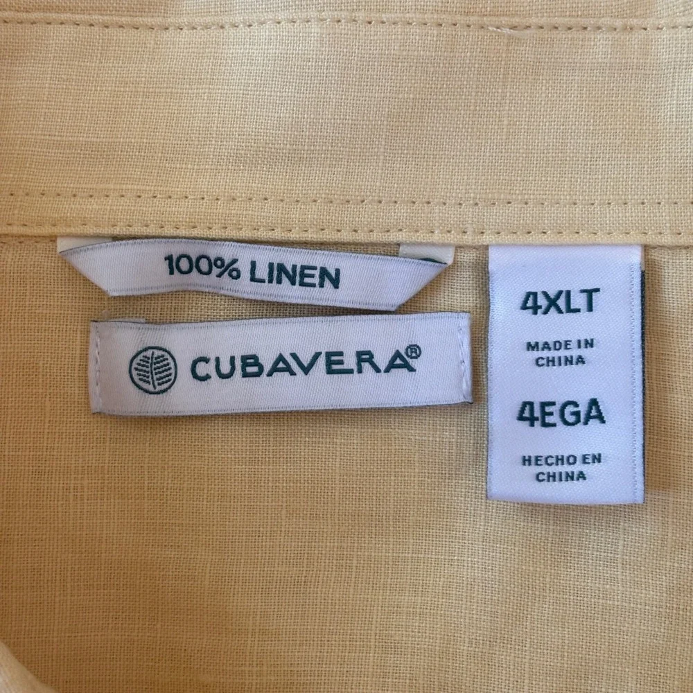 Cubavera Guayabera Shirt Men 4XLT Yellow Linen Long Sleeve Pintuck Coastal Boho